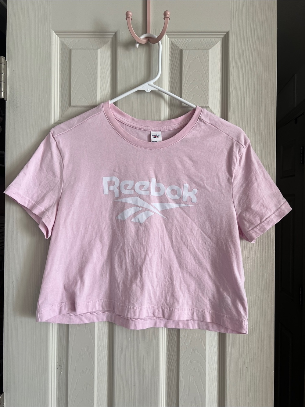 Reebok Light Pink Crop Tee with White Logo
